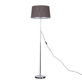 ValueLights Modern Floor Lamp In Polished Chrome Finish With Dark Grey Shade