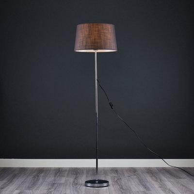 ValueLights Modern Floor Lamp In Polished Chrome Finish With Dark Grey Shade