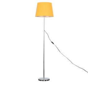 ValueLights Modern Floor Lamp In Polished Chrome Metal Finish With Mustard Shade
