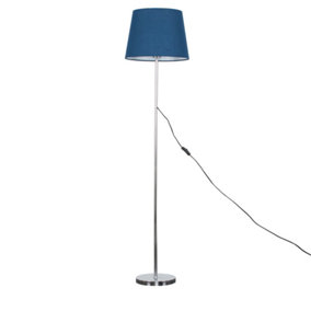 ValueLights Modern Floor Lamp In Polished Chrome Metal Finish With Navy Blue Shade