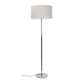 ValueLights Modern Floor Lamp In Polished Chrome With Grey Drum Shade