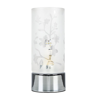 ValueLights Modern Floral Design Glass And Polished Chrome Touch Bedside Table Lamp