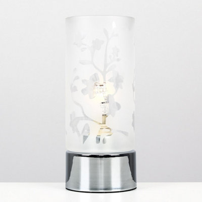 ValueLights Modern Floral Design Glass And Polished Chrome Touch Bedside Table Lamp