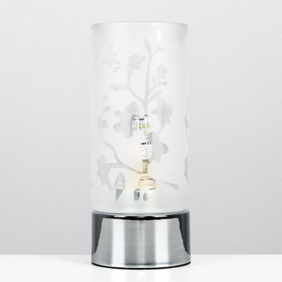 ValueLights Modern Floral Design Glass And Polished Chrome Touch Bedside Table Lamp