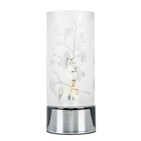 ValueLights Modern Floral Design Glass & Polished Chrome Touch Table Lamp - Includes 3w LED Dimmable G9 Bulb 6000K Cool White