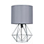 ValueLights Modern Geometric Grey Metal Cage Bedside Table Lamp With Grey Fabric Shade