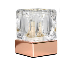 ValueLights Modern Glass Ice Cube Touch Table Lamp With Copper Base - Includes 3w LED Dimmable G9 Bulb 6000K Cool White