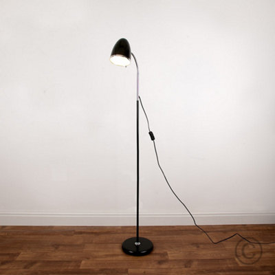 ValueLights Modern Gloss Black And Polished Chrome Metal Adjustable Reading Study Desk Spotlight Floor Lamp