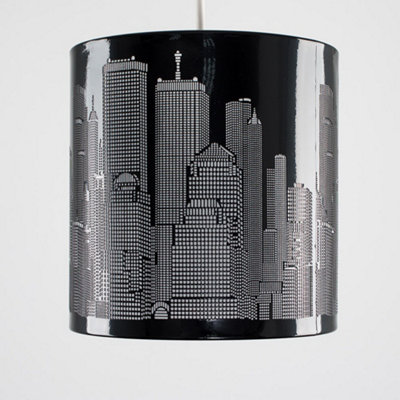ValueLights Modern Gloss Black New York Skyline Ceiling Pendant Shade