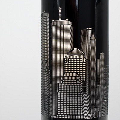 ValueLights Modern Gloss Black Touch Table Lamp With New York Skyline Shade