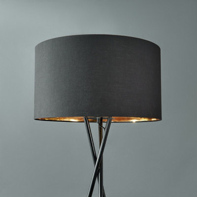 ValueLights Modern Gloss Black Tripod Floor Lamp With Black Fabric Shade