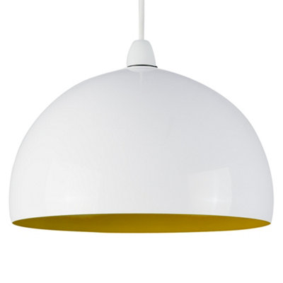 ValueLights Modern Gloss White And Yellow Metal Dome Ceiling Pendant Light Shade