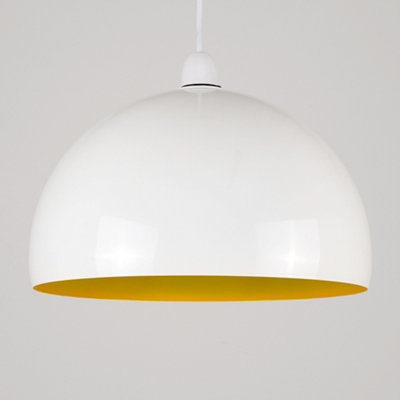 ValueLights Modern Gloss White And Yellow Metal Dome Ceiling Pendant Light Shade