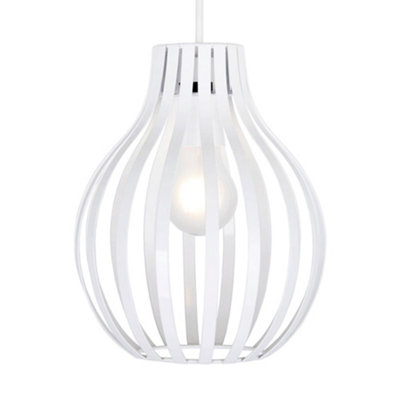 ValueLights Modern Gloss White Metal Cage Designer Style Ceiling Pendant Light Shade