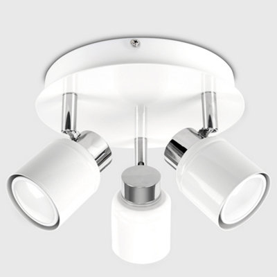 ValueLights Modern Gloss White Polished Chrome IP44 Rated 3 Way Round Plate Bathroom Ceiling Spotlight
