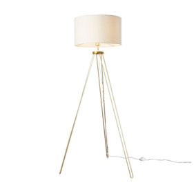 ValueLights Modern Gold Hairpin Design Tripod Floor Lamp With Beige Drum Shade - Includes 6w LED GLS Bulb 3000K Warm White