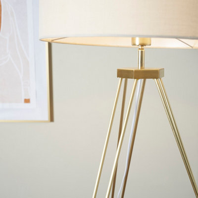 ValueLights Modern Gold Hairpin Design Tripod Floor Lamp With Beige Drum Shade