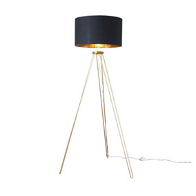 ValueLights Modern Gold Hairpin Design Tripod Floor Lamp With Black/Gold Drum Shade - Includes 6w LED GLS Bulb 3000K Warm White