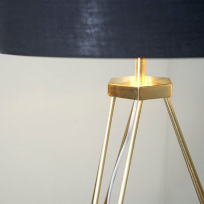 ValueLights Modern Gold Hairpin Design Tripod Floor Lamp With Black Gold Drum Shade