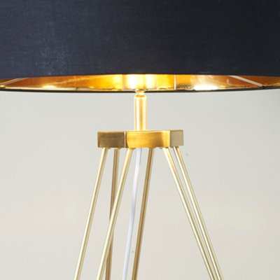 ValueLights Modern Gold Hairpin Design Tripod Floor Lamp With Black Gold Drum Shade