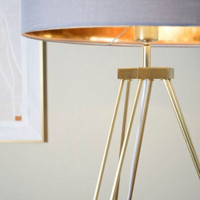 ValueLights Modern Gold Hairpin Design Tripod Floor Lamp With Grey Gold Drum Shade