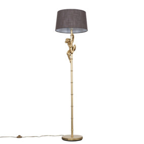 ValueLights Modern Gold Hanging Monkey Design Floor Lamp With Grey Tapered Shade - Includes 6w LED Bulb 3000K Warm White