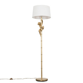 ValueLights Modern Gold Hanging Monkey Design Floor Lamp With White Tapered Shade - Includes 6w LED Bulb 3000K Warm White