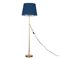 ValueLights Modern Gold Metal Floor Lamp With Navy Blue Shade
