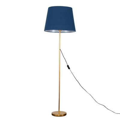 ValueLights Modern Gold Metal Floor Lamp With Navy Blue Shade