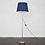 ValueLights Modern Gold Metal Floor Lamp With Navy Blue Shade