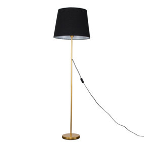 ValueLights Modern Gold Metal Standard Floor Lamp With Black Tapered Shade - Includes 6w LED Bulb 3000K Warm White