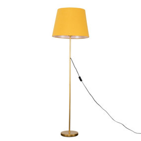 ValueLights Modern Gold Metal Standard Floor Lamp With Mustard Tapered Shade
