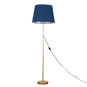 ValueLights Modern Gold Metal Standard Floor Lamp With Navy Blue Tapered Shade - Includes 6w LED Bulb 3000K Warm White