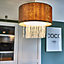 ValueLights Modern Gold Velvet Cylinder Ceiling Pendant Light Shade With Clear Acrylic Droplets