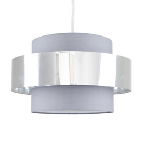 ValueLights Modern Grey And Chrome Cylinder Ceiling Pendant Light Shade