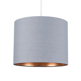 ValueLights Modern Grey And Copper Pendant Ceiling Table Lamp Drum Light Shade