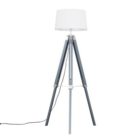 ValueLights Modern Grey And Silver Chrome Tripod Floor Lamp With White Shade