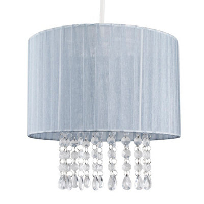 ValueLights Modern Grey Voile Ribbon Wrapped Pendant Shade With Acrylic Droplets