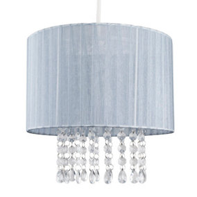 ValueLights Modern Grey Voile Ribbon Wrapped Pendant Shade With Acrylic Droplets
