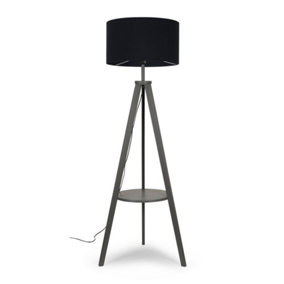 ValueLights Modern Grey Wood Tripod Design Floor Lamp Base with Storage Shelf