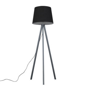 ValueLights Modern Grey Wood Tripod Design Floor Lamp With Black Shade