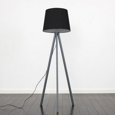 ValueLights Modern Grey Wood Tripod Design Floor Lamp With Black Shade