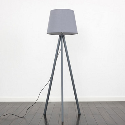 ValueLights Modern Grey Wood Tripod Design Floor Lamp With Grey Shade