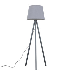 ValueLights Modern Grey Wood Tripod Design Floor Lamp With Grey Tapered Shade - Includes 6w LED Bulb 3000K Warm White