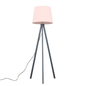 ValueLights Modern Grey Wood Tripod Design Floor Lamp With Pink Shade