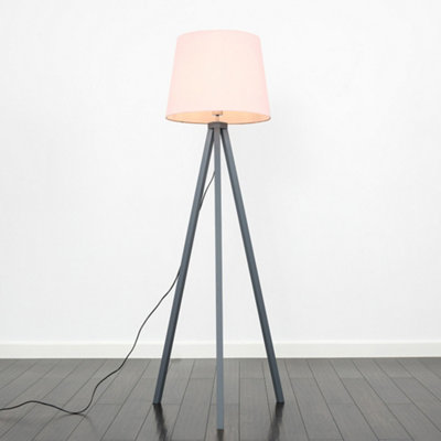 ValueLights Modern Grey Wood Tripod Design Floor Lamp With Pink