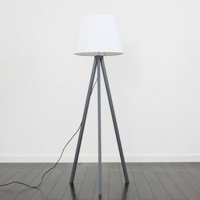 ValueLights Modern Grey Wood Tripod Design Floor Lamp With White Shade