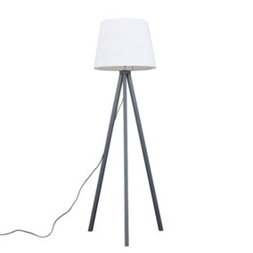 ValueLights Modern Grey Wood Tripod Design Floor Lamp With White Tapered Shade - Includes 6w LED Bulb 3000K Warm White