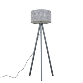 ValueLights Modern Grey Wood Tripod Floor Lamp With Grey Felt Drum Shade - Includes 6w LED Bulb 3000K Warm White