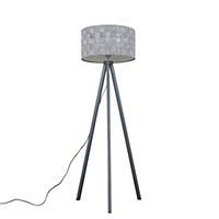 ValueLights Modern Grey Wood Tripod Floor Lamp With Grey Weave Fabric Shade